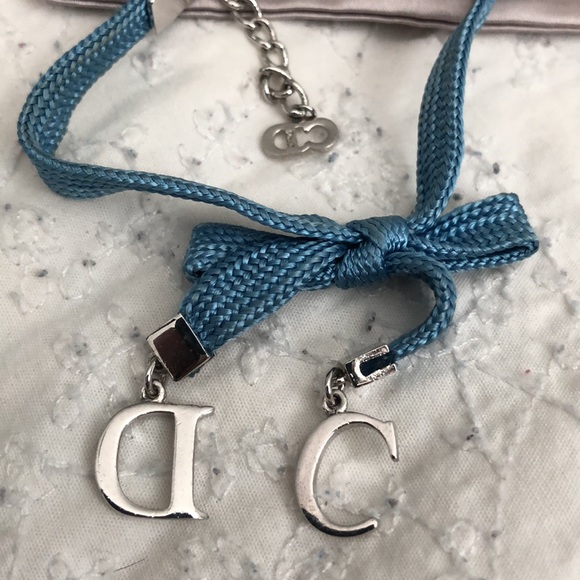Christian Dior Blue Bow Cord Bracelet with Silver CD Charm - Picture 3 of 6
